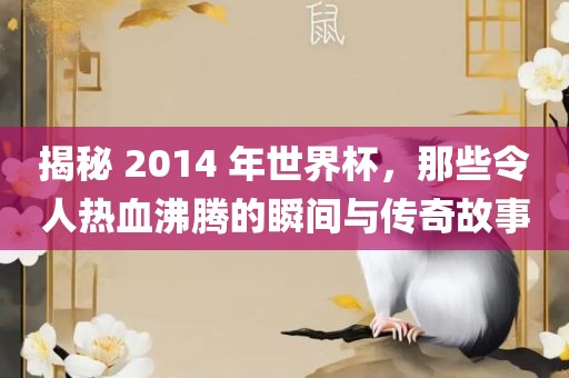揭秘 2014 年世界杯，那些令人热血沸腾的瞬间与传奇故事