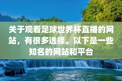关于观看足球世界杯直播的网站，有很多选择。以下是一些知名的网站和平台