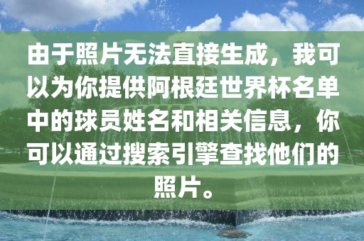 由于照片无法直接生成，我可以为你提供阿根廷世界杯名单中的球员姓名和相关信息，你可以通过搜索引擎查找他们的照片。眉山市正发家政服务有限公司