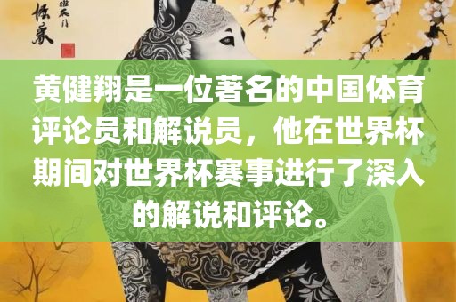 黄健翔是一位著名的中国体育评论员和解说员，他在世界杯期间对世界杯赛事进行了深入的解说和评论。