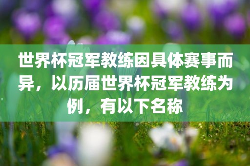 世界杯冠军教练因具体赛事而异，以历届世界杯冠军教练为例，有以下名称眉山市正发家政服务有限公司