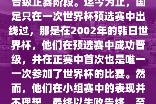 国足踢进世界杯是指中国男子足球队在世界杯足球赛中成功晋级正赛阶段。迄今为止，国足只在一次世界杯预选赛中出线过，那是在2002年的韩日世界杯，他们在预选赛中成功晋级，并在正赛中首次也是唯一一次参加了世界杯的比赛。然而，他们在小组赛中的表现并不理想，最终以失败告终。至于现在，国足还没有再次踢进世界杯。眉山市正发家政服务有限公司