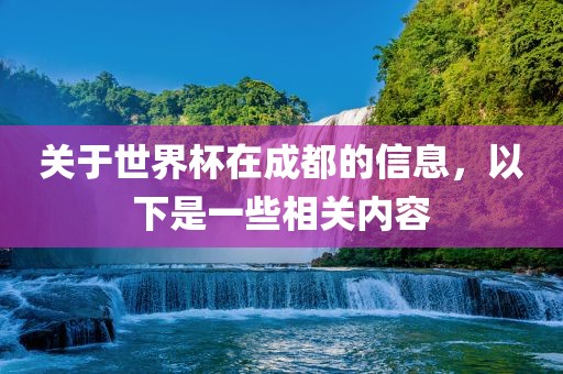 关于世界杯在成都的信息，以下是一些相关内容眉山市正发家政服务有限公司