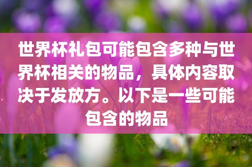 世界杯礼包可能包含多种与世界杯相关的物品，具体内容取决于发放方。以下是一些可能包含的物品