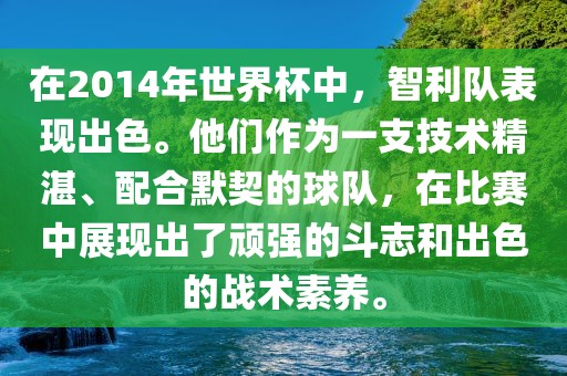 在2014年世界杯中，智利队表现出色。他们作为一支技术精湛、配合默契的球队，在比赛中展现出了顽强的斗志和出色的战术素养。眉山市正发家政服务有限公司