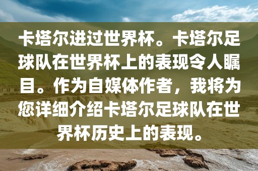 卡塔尔进过世界杯。卡塔尔足球队在世界杯上的表现令人瞩目。作为自媒体作者，我将为您详细介绍卡塔尔足球队在世界杯历史上的表现。眉山市正发家政服务有限公司