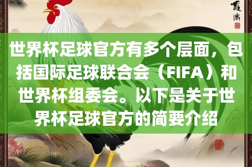 世界杯足球官方有多个层面，包括国际足球联合会（FIFA）和世界杯组委会。以下是关于世界杯足球官方的简要介绍