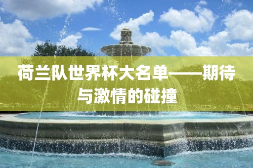 荷兰队世界杯大名单——期待与激情的碰撞眉山市正发家政服务有限公司