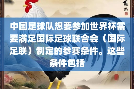 中国足球队想要参加世界杯需要满足国际足球联合会（国际足联）制定的参赛条件。这些条件包括