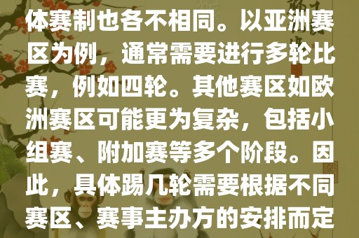 世界杯预选赛分为多个赛区，具体赛制也各不相同。以亚洲赛区为例，通常需要进行多轮比赛，例如四轮。其他赛区如欧洲赛区可能更为复杂，包括小组赛、附加赛等多个阶段。因此，具体踢几轮需要根据不同赛区、赛事主办方的安排而定。