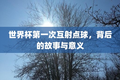 世界杯第一次互射点球，背后的故事与意义