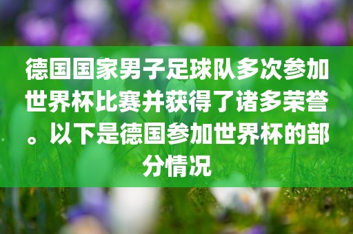 德国国家男子足球队多次参加世界杯比赛并获得了诸多荣誉。以下是德国参加世界杯的部分情况