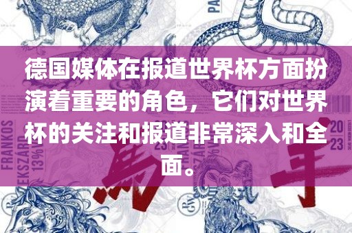 德国媒体在报道世界杯方面扮演着重要的角色，它们对世界杯的关注和报道非常深入和全面。