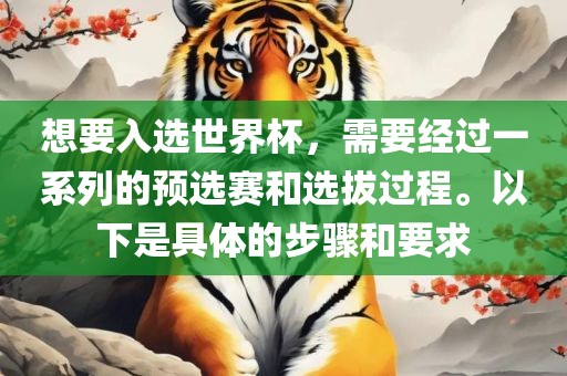 想要入选世界杯，需要经过一系列的预选赛和选拔过程。以下是具体的步骤和要求